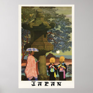 Altes Japan-Reiseposter Ethnische Flötenspieler Poster