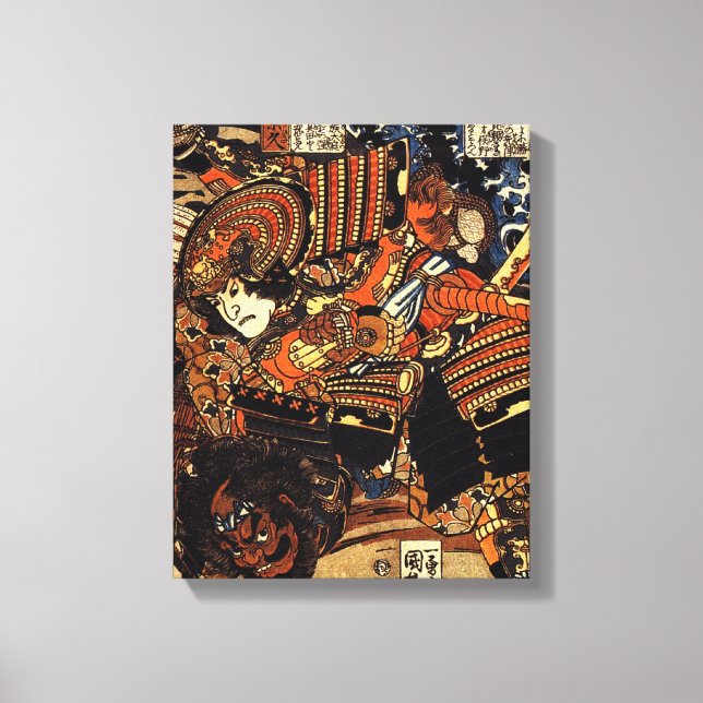 Altes japanisches Gemälde von Samurai Fighting um  Leinwanddruck (Vorderseite)