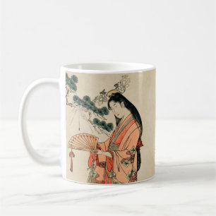 Altes japanisches Holz Zeichnend mit Frauen Kaffeetasse
