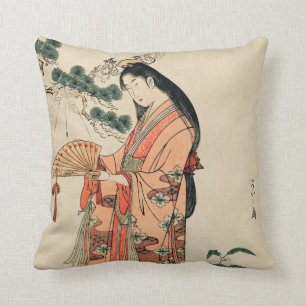 Altes japanisches Holz Zeichnend mit Frauen Kissen