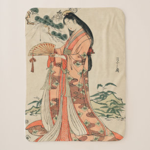 Altes japanisches Holz Zeichnend mit Frauen Sherpadecke