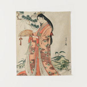 Altes japanisches Holz Zeichnend mit Frauen Wandteppich