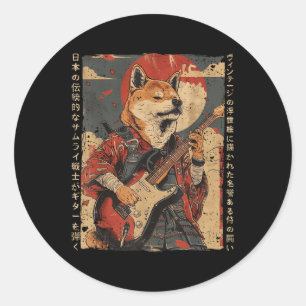 Altes japanisches Kunstwerk Samurai Hund spielt di Runder Aufkleber