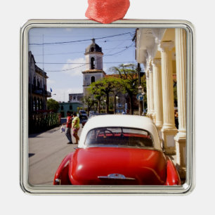 Altes klassisches amerikanisches Auto in Guanabaco Silbernes Ornament