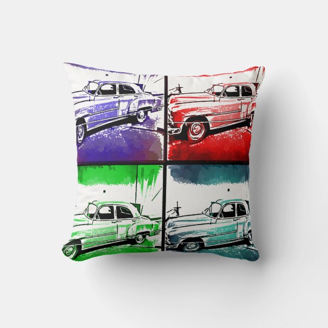 Altes klassisches Auto Wasserfarben Pop Kunst, Dic Kissen (Vorderseite)