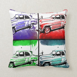 Altes klassisches Auto Wasserfarben Pop Kunst, Dic Kissen