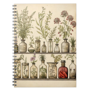 Altes Kräuter-Rezeptbuch mit botanischen Illustrat Notizblock