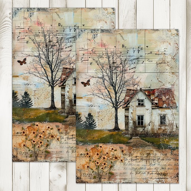 ALTES LANDWIRTSCHAFTSHAUS IM HERBST DECOUPAY SEIDENPAPIER (OLD FARMHOUSE IN AUTUMN DECOUPAGE TISSUE PAPER)