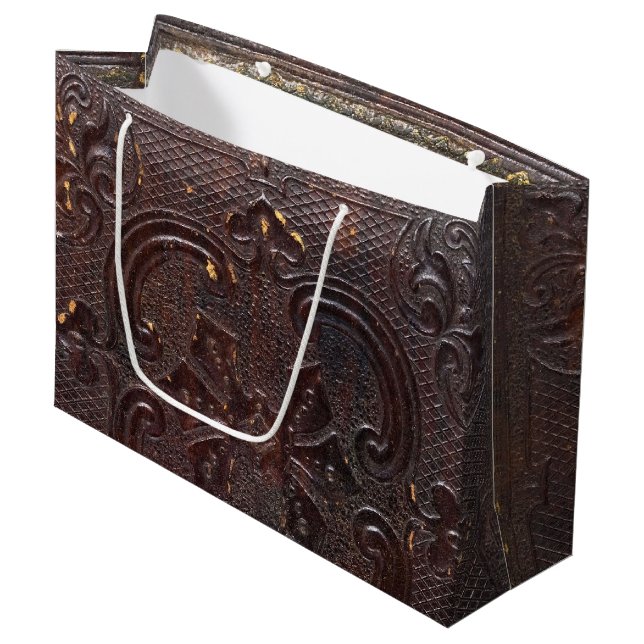 Altes Ledernes Buch des Falln Große Geschenktüte (Vorderseite Schrägansicht)