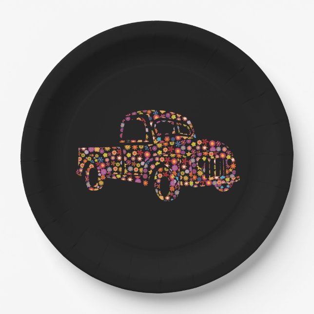 Altes Lieferwagen LKW Blume Muster Pappteller (Vorderseite)