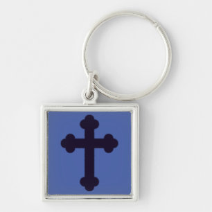 Altes lila christliches Kreuz Schlüsselanhänger