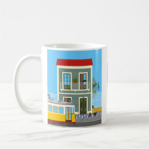 Altes Lissaboner Haus mit Katzen und gelber Straße Kaffeetasse
