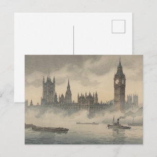Altes London im Nebel Japanischer Holzschnitt Postkarte