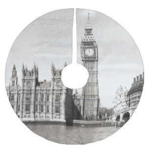 Altes London, schwarz und weiß. Polyester Weihnachtsbaumdecke