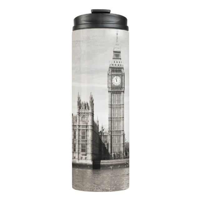 Altes London, schwarz und weiß. Thermosbecher (Vorderseite)