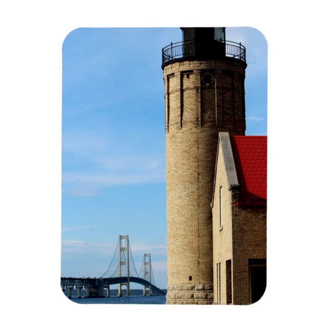 Altes Mackinac Point Leuchtturm und Mackinac Brück Magnet (Vertikal)