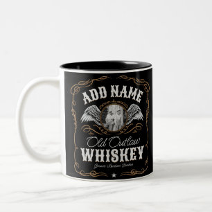 Altes Mondschein-Whiskey-Etikett FOTO HINZUFÜGEN F Zweifarbige Tasse