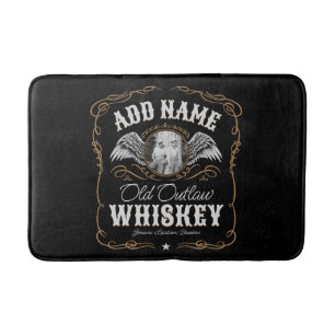 Altes Moonshine Whiskey-Etikett und FOTO Familienn Badematte