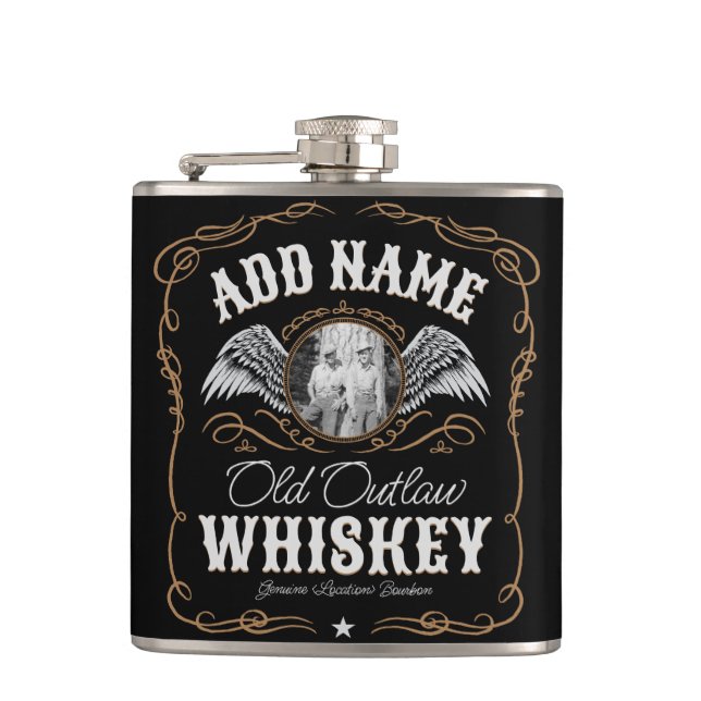 Altes Moonshine Whiskey-Etikett und FOTO Familienn Flachmann (Vorderseite)