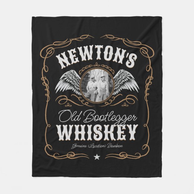 Altes Moonshine Whiskey-Etikett und FOTO Familienn Fleecedecke (Vorderseite)