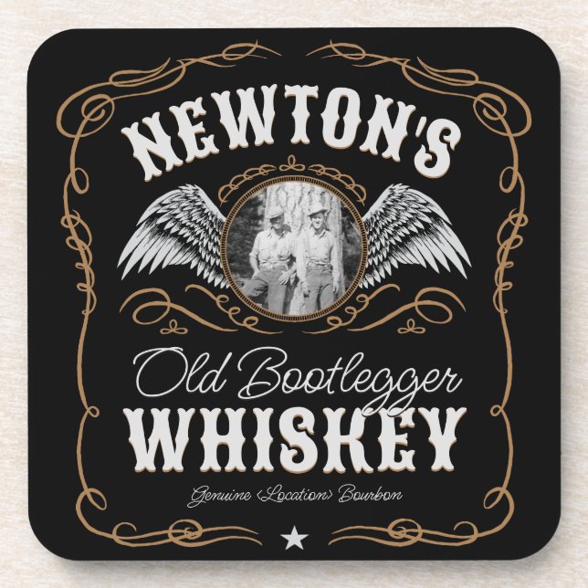 Altes Moonshine Whiskey-Etikett und FOTO Familienn Getränkeuntersetzer (Vorderseite)