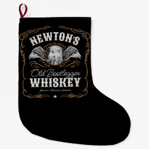 Altes Moonshine Whiskey-Etikett und FOTO Familienn Großer Weihnachtsstrumpf