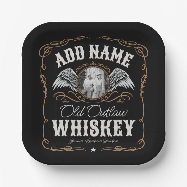 Altes Moonshine Whiskey-Etikett und FOTO Familienn Pappteller (Vorderseite)