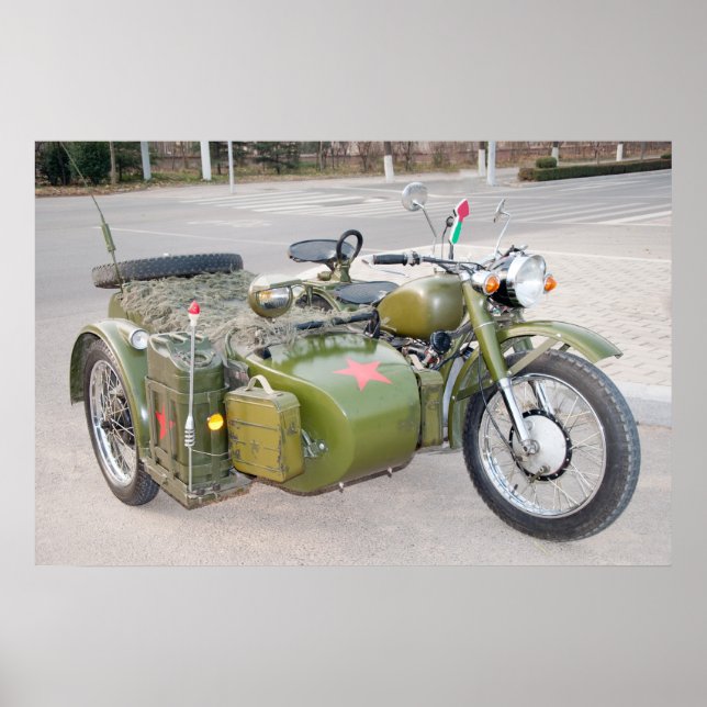 Altes Motorrad 750B-2 mit Beiwagen Poster (Vorne)