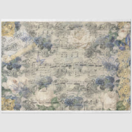 Altes Musikblatt Französisch Gold Navy Blauer Blum Seidenpapier