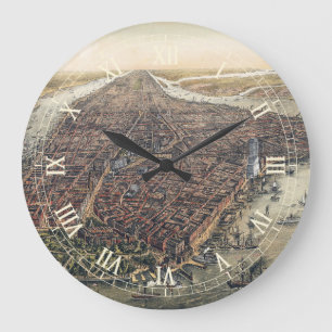 Altes New York City, Manhattan, Brooklyn Bridge Große Wanduhr