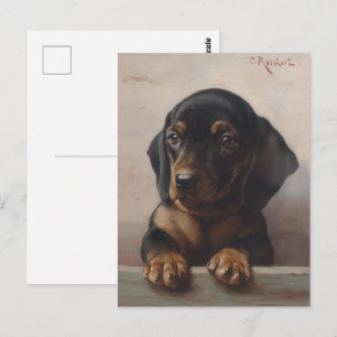 Altes Ölbildnis eines jungen Dachshunds Postkarte