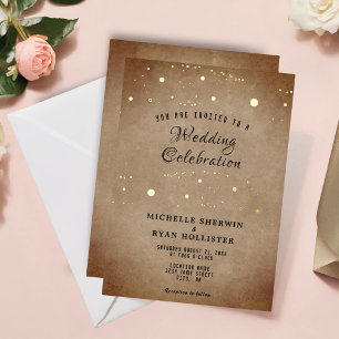 Altes Papier Beige Moody Goldfolie Hochzeit Folieneinladung