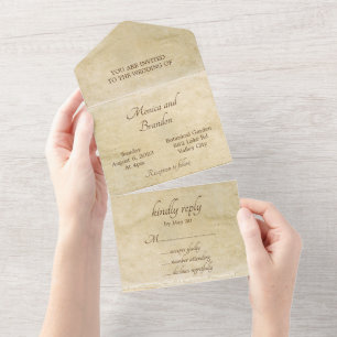 Altes Papier Vintage Hochzeit alles in einer Einla All In One Einladung
