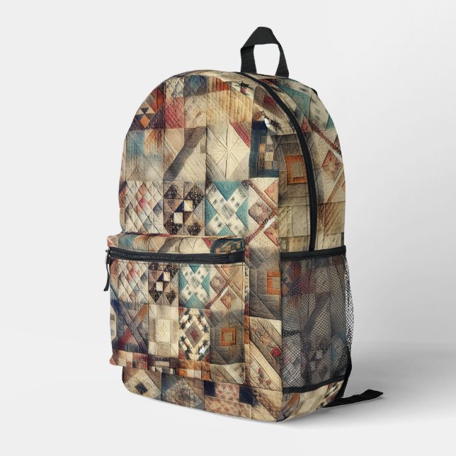 Altes Patchwork Quiltmuster Bedruckter Rucksack (Rückseitige Ecke Rechts)