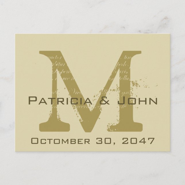 Altes Pergament, Goldmonogramm Hochzeit speichern  Ankündigungspostkarte (Vorderseite)