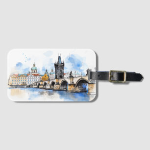 Altes Prag, Karlsbrücke Wasserfarbe Gepäckanhänger