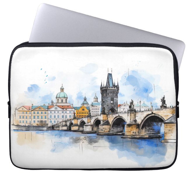Altes Prag, Karlsbrücke Wasserfarbe Laptopschutzhülle (Vorderseite)
