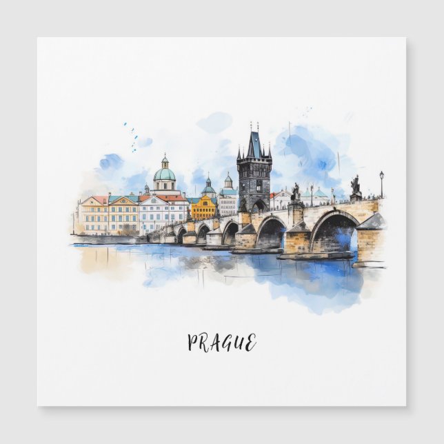 Altes Prag, Karlsbrücke Wasserfarbe Magnetkarte (Vorderseite)