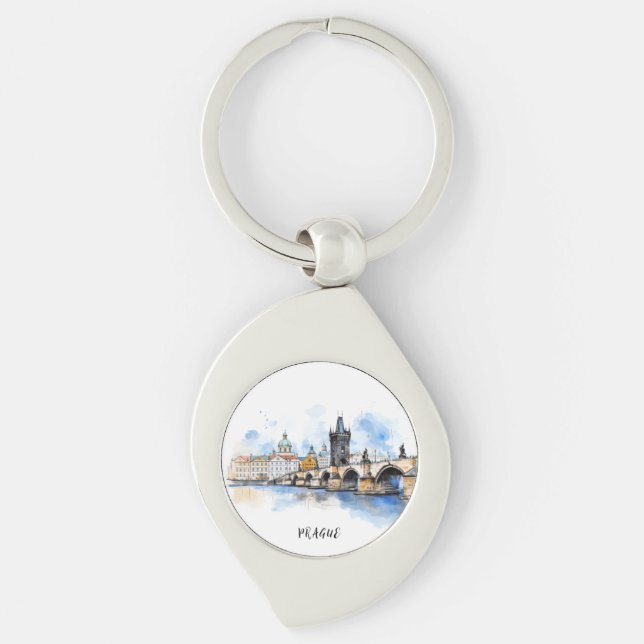 Altes Prag, Karlsbrücke Wasserfarbe Schlüsselanhänger (Vorderseite)