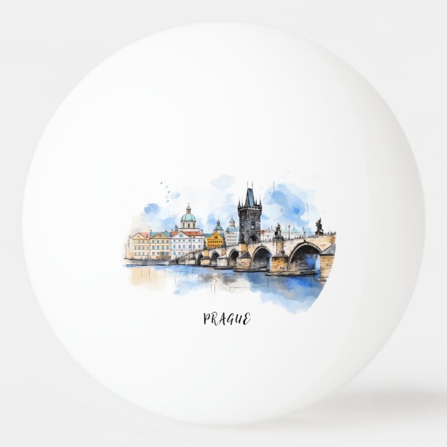 Altes Prag, Karlsbrücke Wasserfarbe Tischtennisball (Vorderseite)