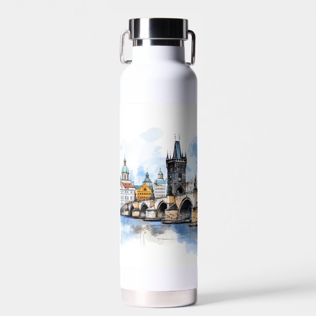 Altes Prag, Karlsbrücke Wasserfarbe Trinkflasche (Vorne)