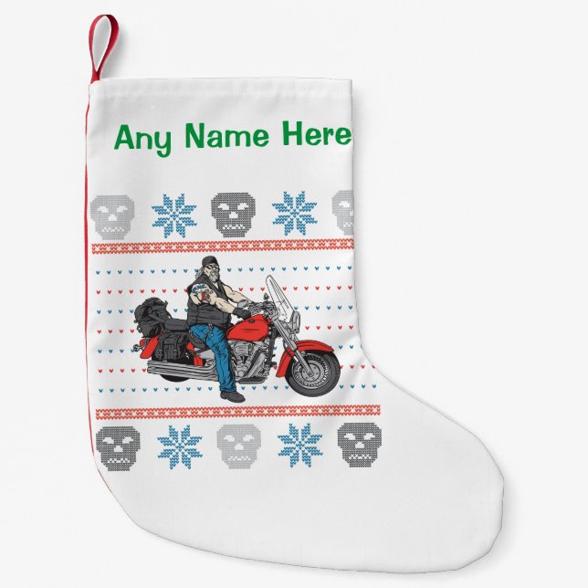 Altes Radfahrer-Schädel-Motorrad-hässliche Kleiner Weihnachtsstrumpf (Vorderseite)