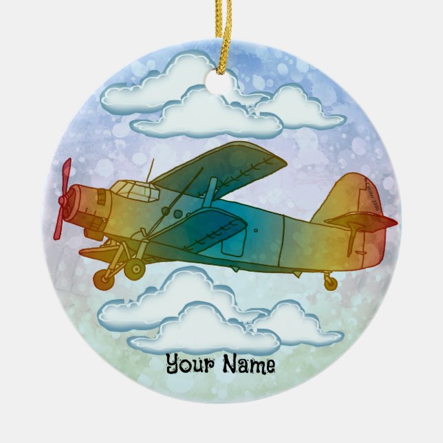 Altes Regenbogenflugzeug Keramik Ornament (Vorne)