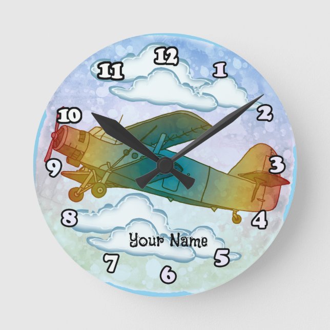 Altes Regenbogenflugzeug Runde Wanduhr (Vorderseite)