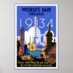 Altes Reiseplakat Chicago World's Fair 3 1934 Poster