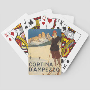 Altes Reiseplakat von Cortina D'ampezzo, Italien Spielkarten