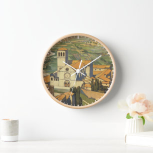 Altes Reiseposter von Assisi, Italien Uhr