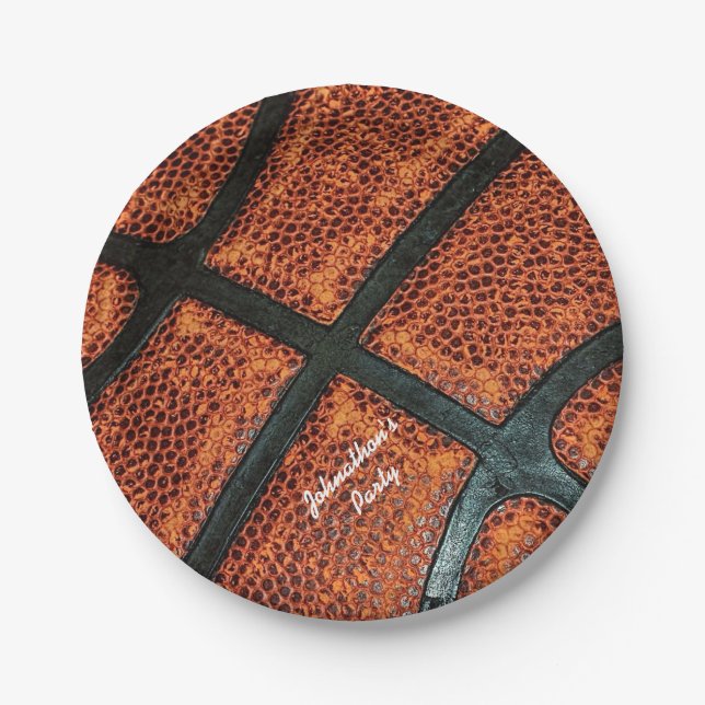 Altes Retro-Basketballmuster mit Namen Pappteller (Vorderseite)