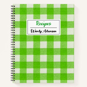 Altes Retro-Kochbuch.   Grüne Gingham-Karozeichnun Notizbuch