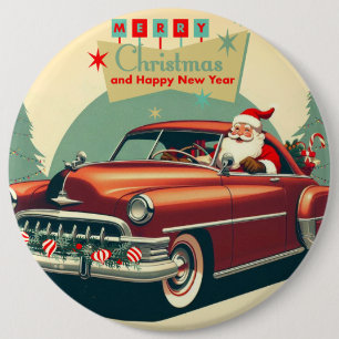 Altes rotes Auto & Weihnachtsmann Button